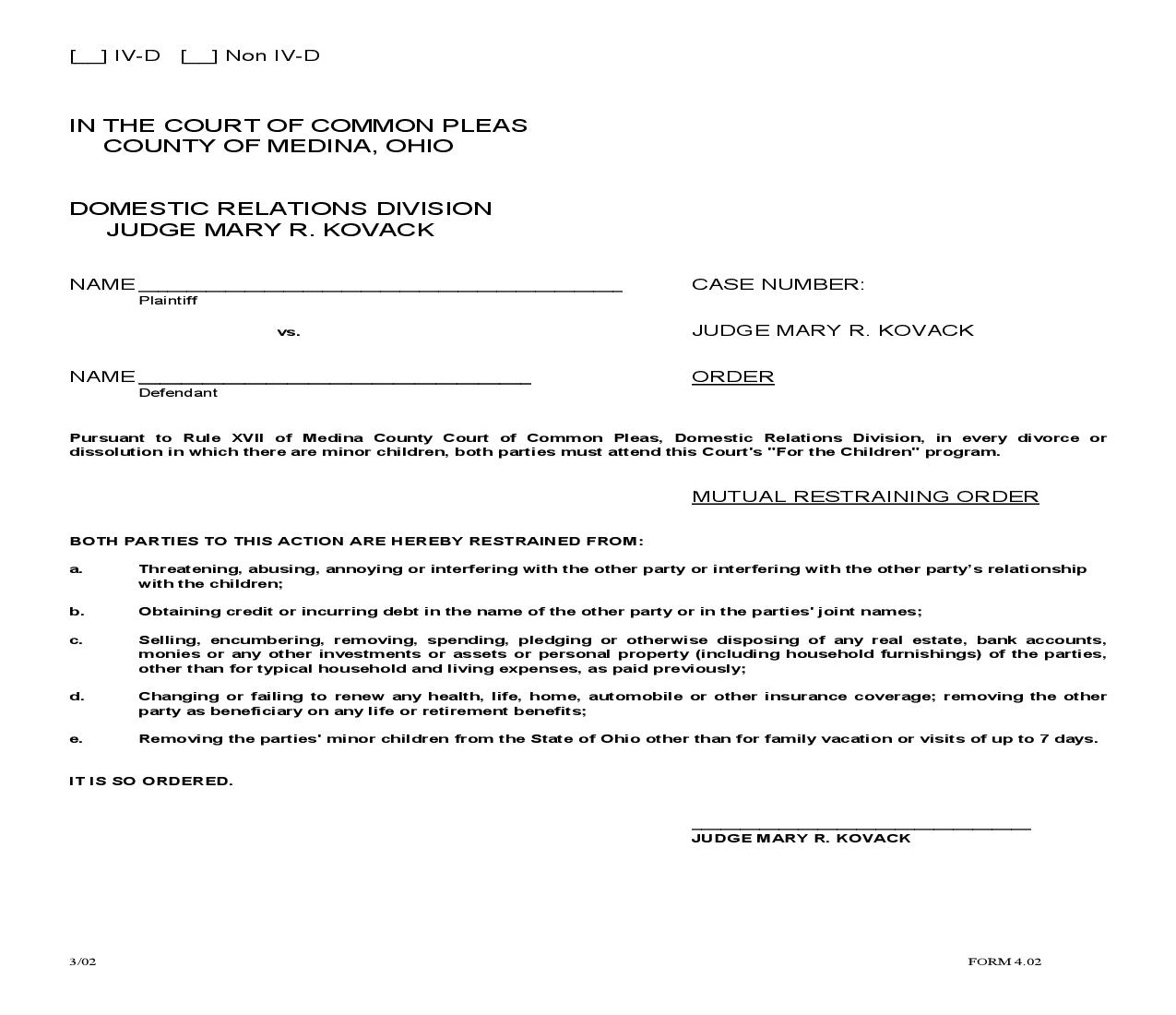 Mutual Restraining Order {4.02} | Pdf Fpdf Doc Docx | Ohio
