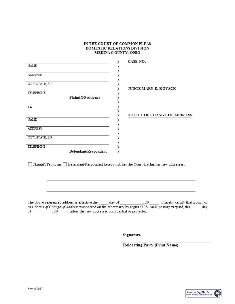 Notice Of Change of Address | Pdf Fpdf Docx | Ohio