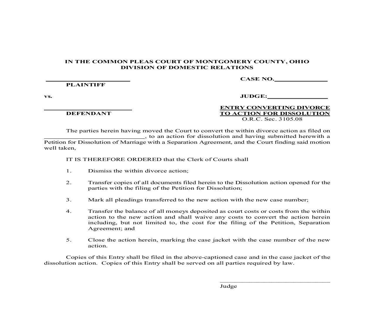 Entry Converting Divorce To Action For Dissolution | Pdf Fpdf Doc Docx | Ohio