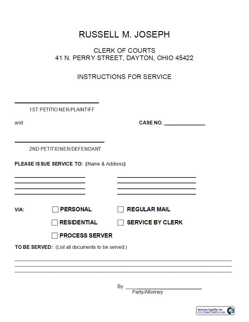 Instructions For Service {DR-18} | Pdf Fpdf Docx | Ohio