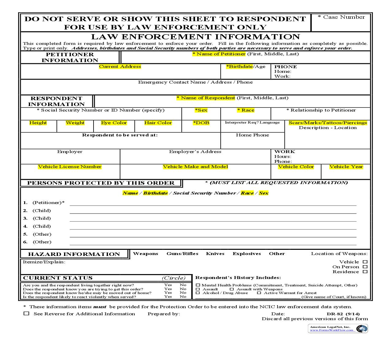 Law Enforcement Information {DR-82} | Pdf Fpdf Doc Docx | Ohio