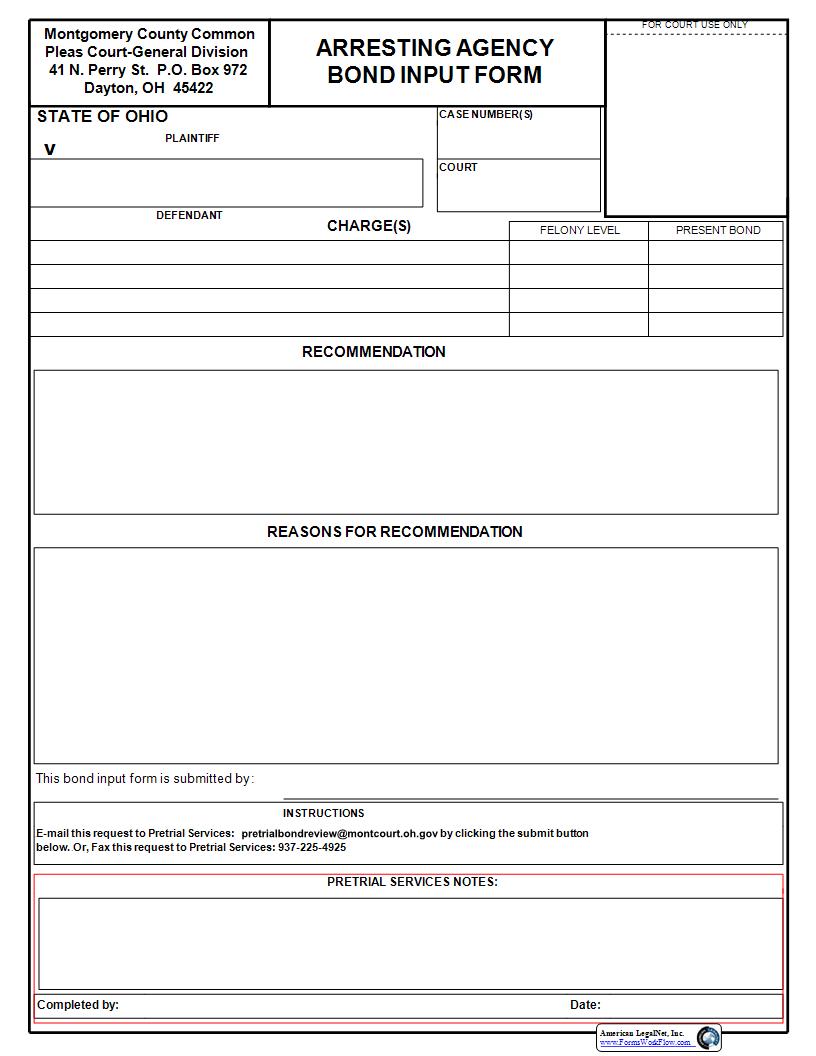 Arresting Agency Bond Input Form | Pdf Fpdf Docx | Ohio