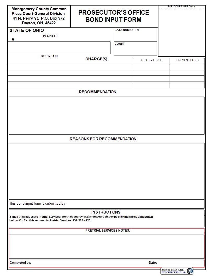 Prosecutors Office Bond Input Form | Pdf Fpdf Docx | Ohio