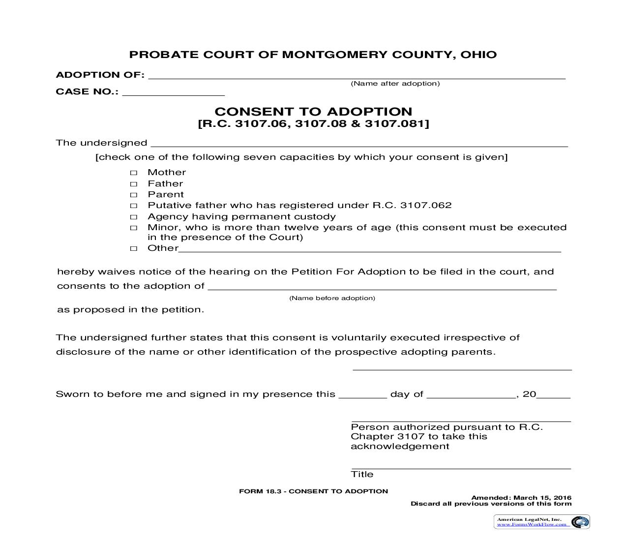 Consent To Adoption {18.3} | Pdf Fpdf Doc Docx | Ohio