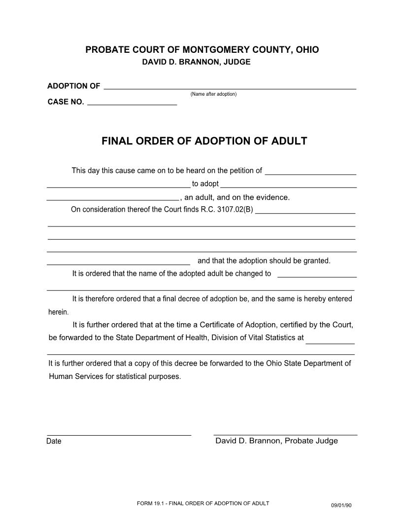 Final Order Of Adoption Of Adult {19.1} | Pdf Fpdf Doc Docx | Ohio