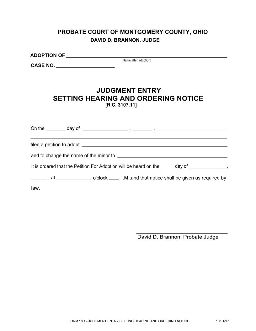 Judgment Entry Setting Hearing And Ordering Notice {18.1} | Pdf Fpdf Doc Docx | Ohio