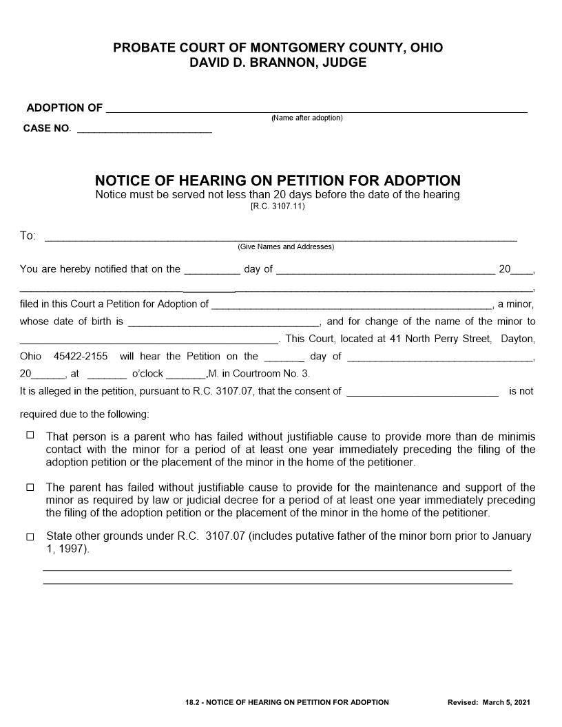 Notice Of Hearing On Petition For Adoption {18.2} | Pdf Fpdf Doc Docx | Ohio