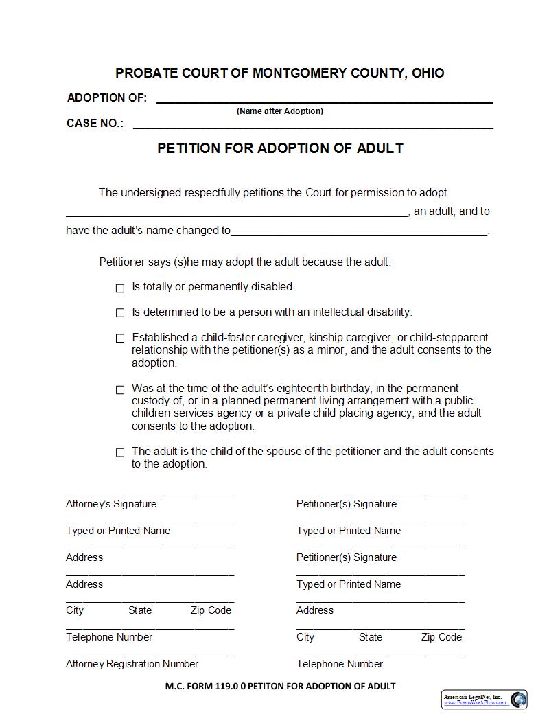 Petition For Adoption Of Adult {119.0} | Pdf Fpdf Docx | Ohio