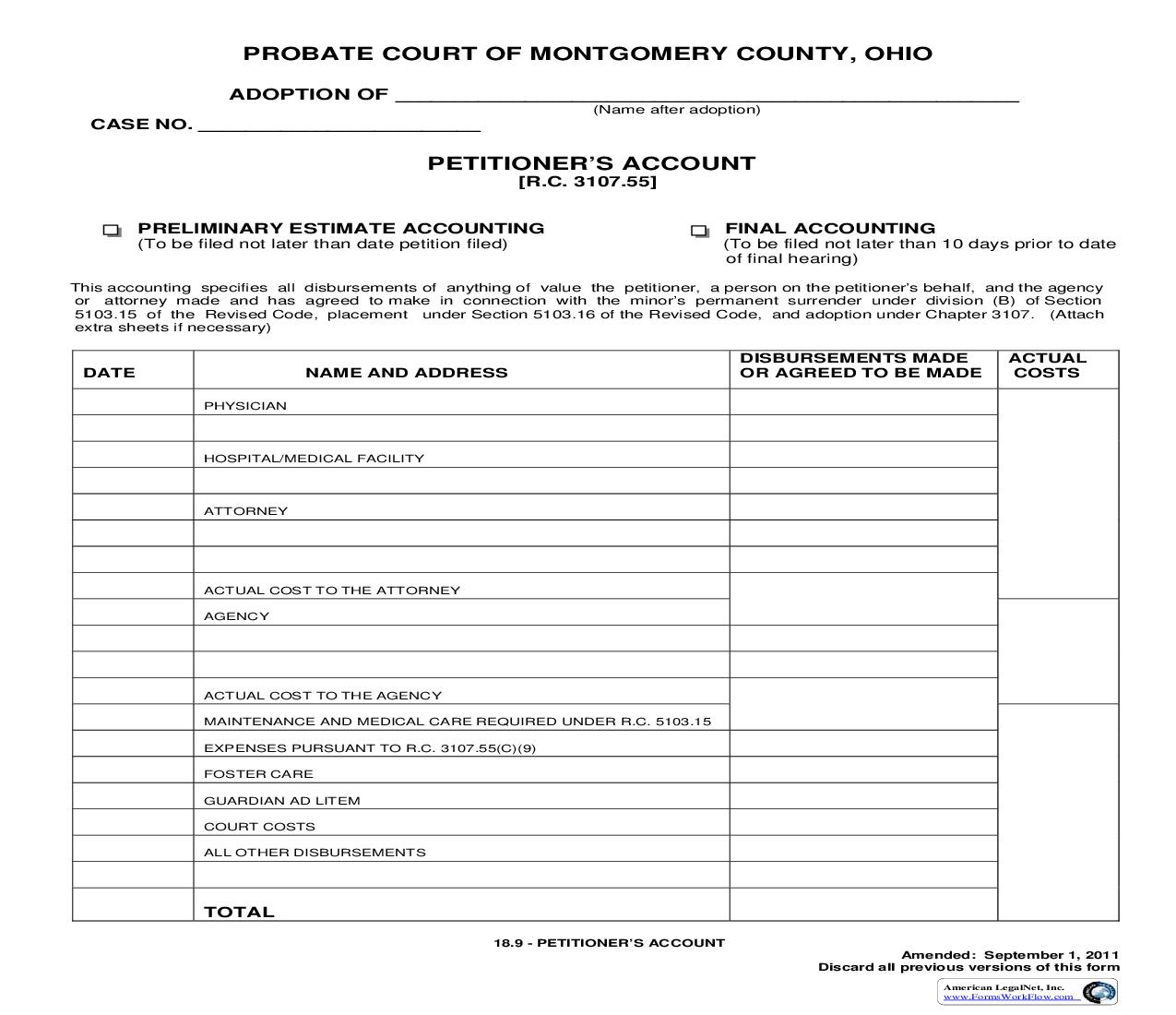 Petitioners Account (Montgomery) {18.9} | Pdf Fpdf Doc Docx | Ohio