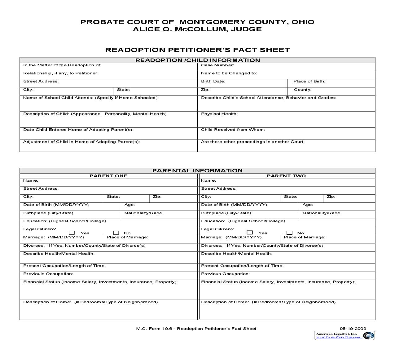 Readoption Petitioners Fact Sheet {19.6} | Pdf Fpdf Doc Docx | Ohio