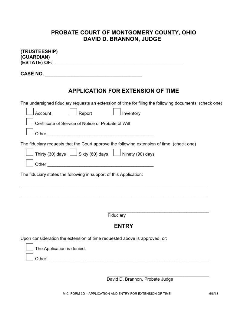 Application For Extension Of Time {3D} | Pdf Fpdf Doc Docx | Ohio