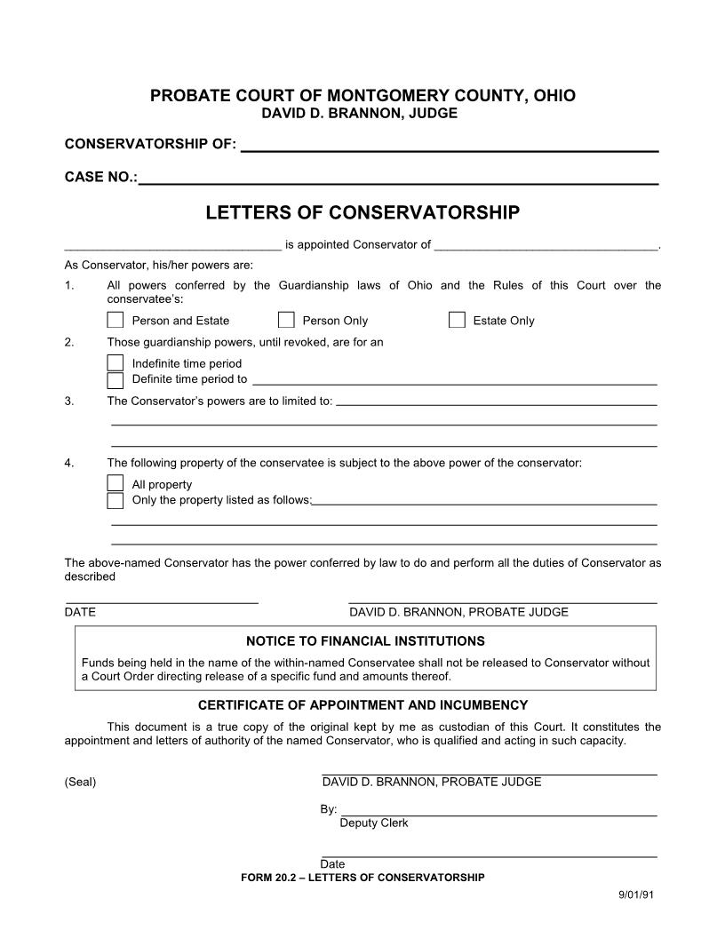 Letters Of Conservatorship {20.2} | Pdf Fpdf Doc Docx | Ohio