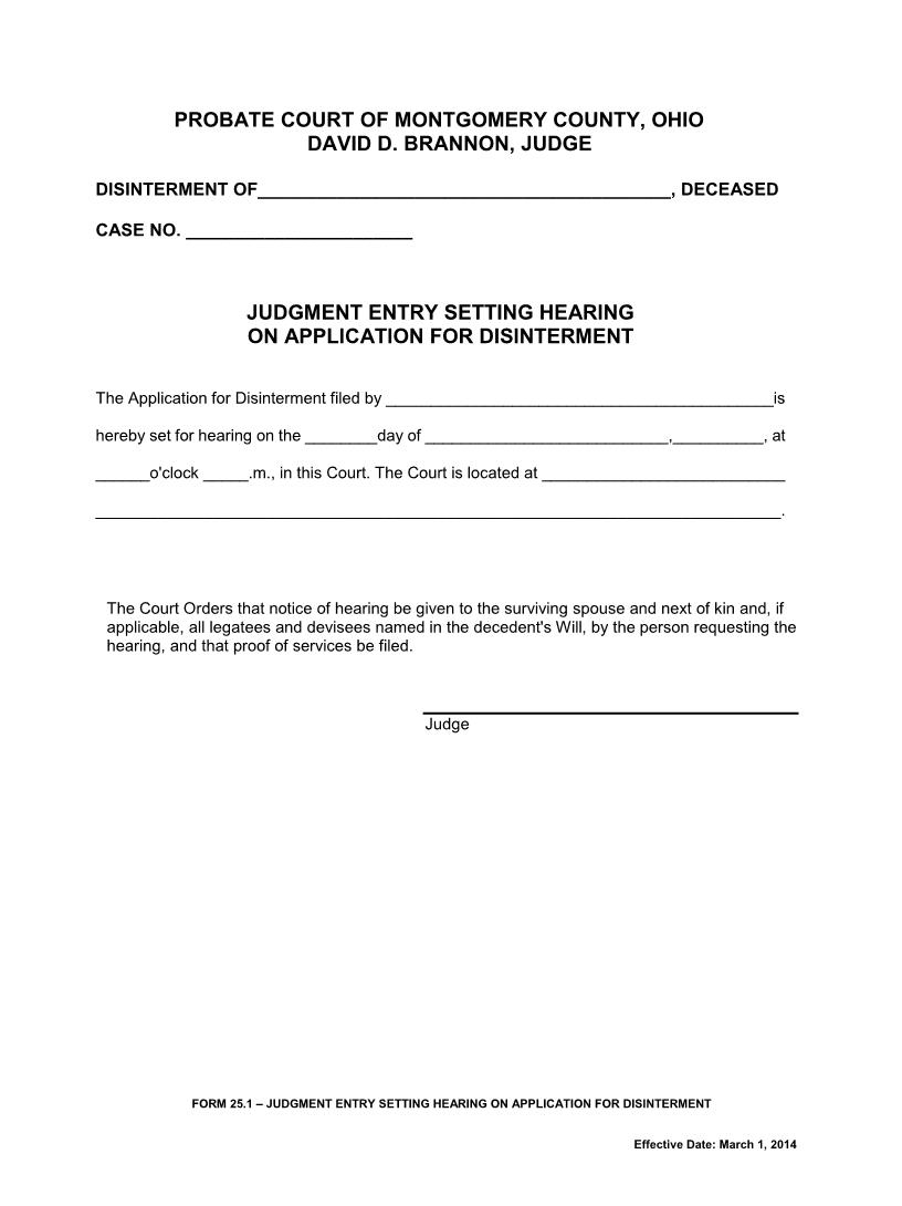 Judgment Entry Setting Hearing On Application For Disinterment {25.1} | Pdf Fpdf Doc Docx | Ohio