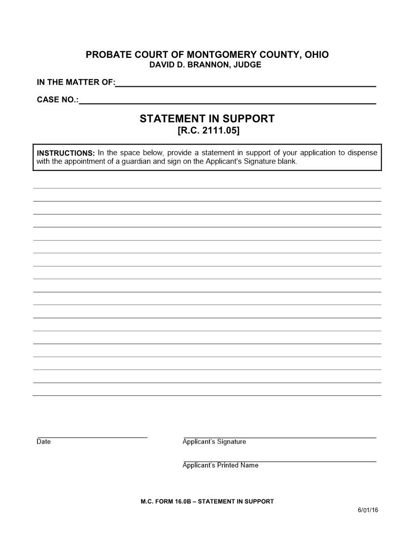 Statement In Support {16.0B} | Pdf Fpdf Doc Docx | Ohio