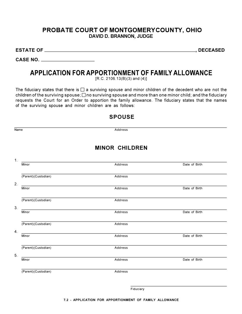 Application For Apportionment Of Family Allowance {7.2} | Pdf Fpdf Doc Docx | Ohio