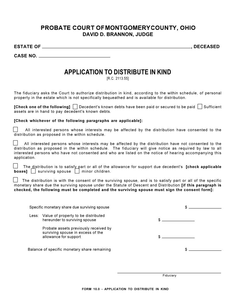 Application To Distribute In Kind {10.0} | Pdf Fpdf Doc Docx | Ohio