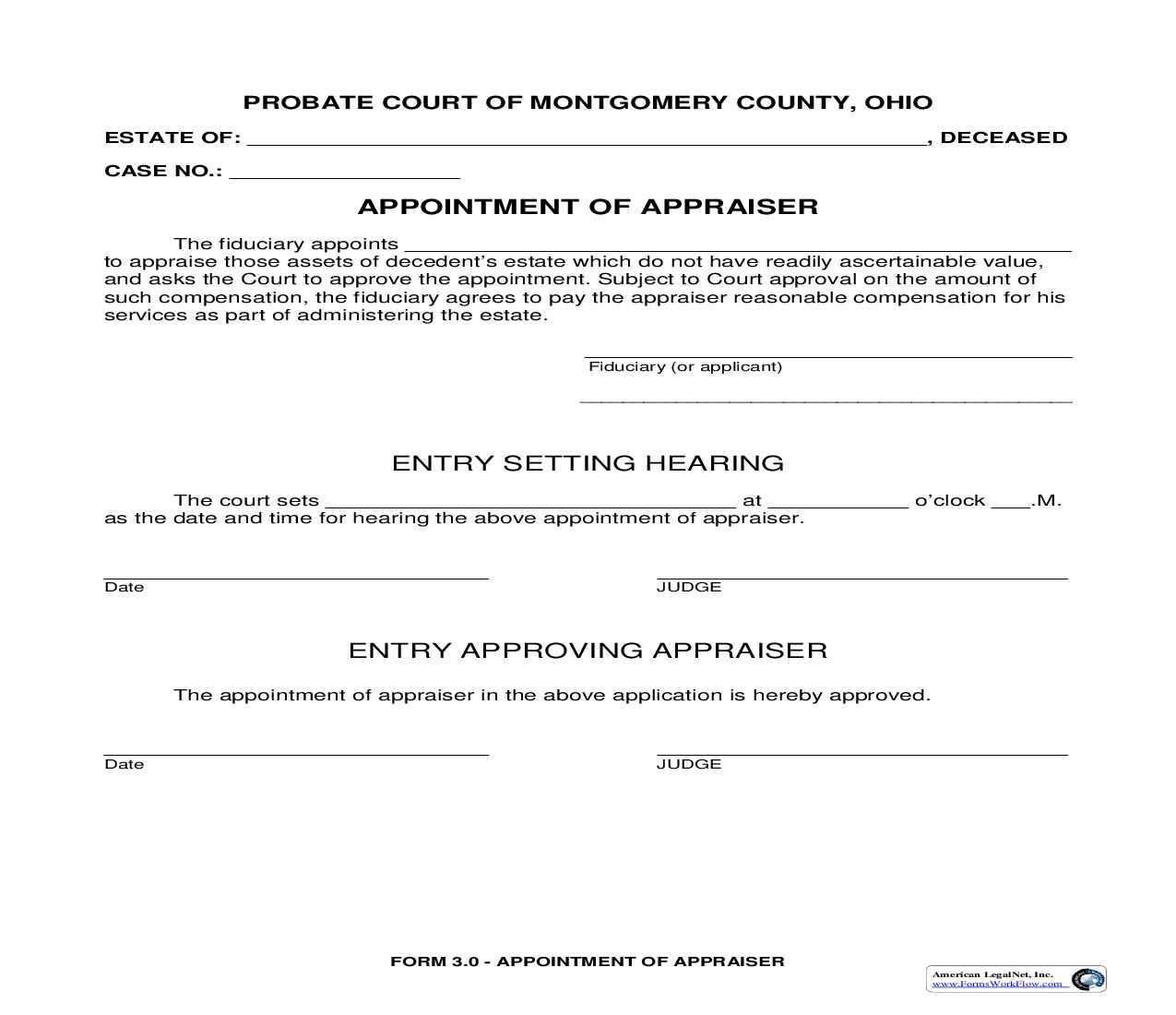 Appointment Of Appraiser {3.0} | Pdf Fpdf Doc Docx | Ohio