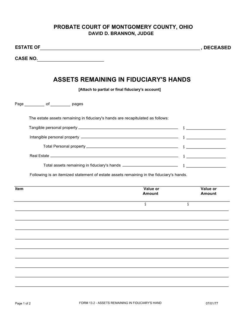 Assets Remaining In Fiduciarys Hand (Montgomery){13.2} | Pdf Fpdf Doc Docx | Ohio