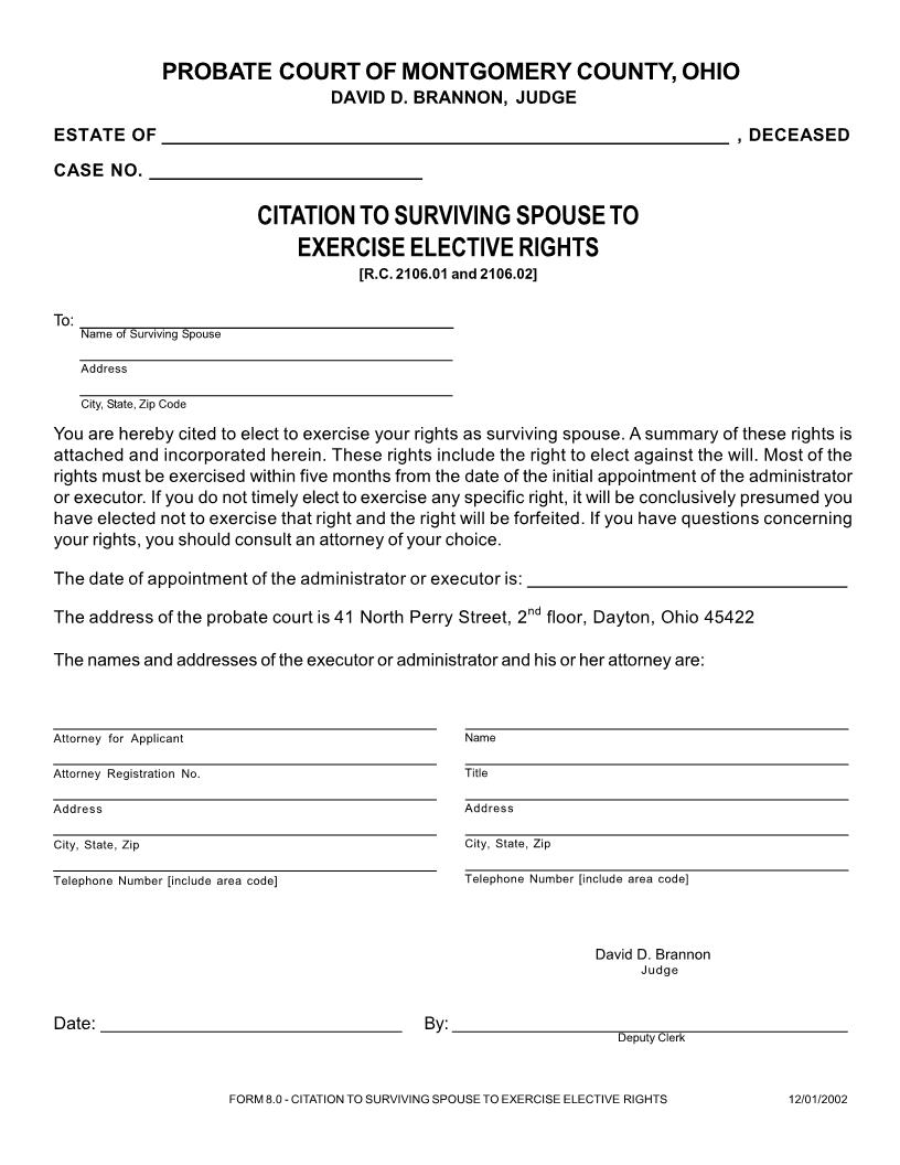 Citation To Surviving Spouse To Excercise Elective Rights {8.0} | Pdf Fpdf Doc Docx | Ohio