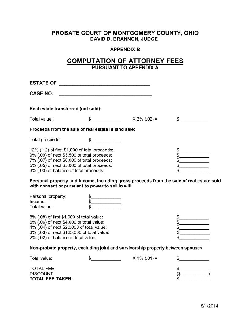 Computation Of Attorney Fees {APP B} | Pdf Fpdf Doc Docx | Ohio