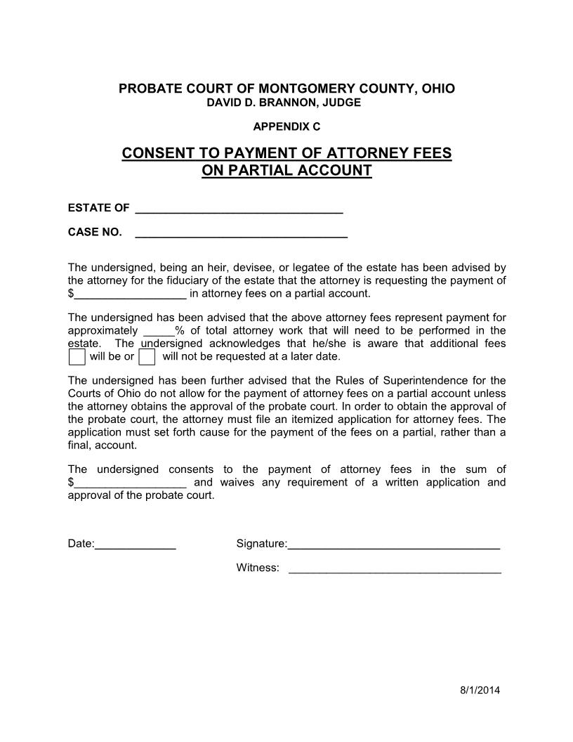 Consent To Payment Of Attorney Fees On Partial Account {APP C} | Pdf Fpdf Doc Docx | Ohio