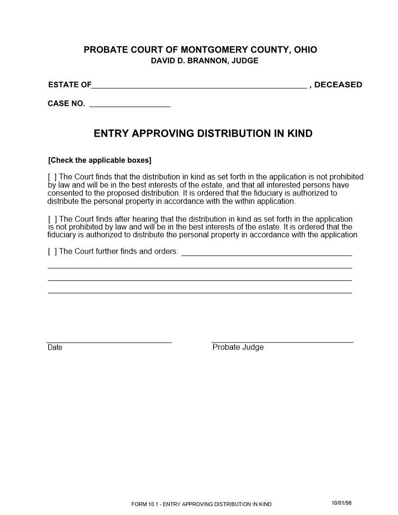 Entry Approving Distribution In Kind {10.1} | Pdf Fpdf Doc Docx | Ohio