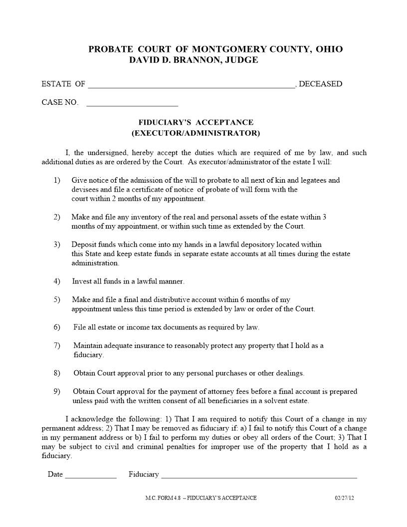 Fiduciarys Acceptance {4.8} | Pdf Fpdf Doc Docx | Ohio
