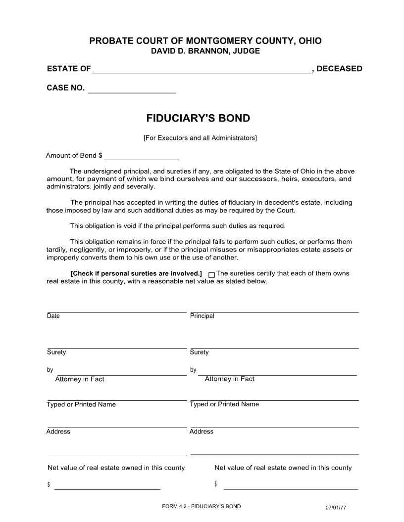 Fiduciarys Bond (Montgomery) {4.2} | Pdf Fpdf Doc Docx | Ohio