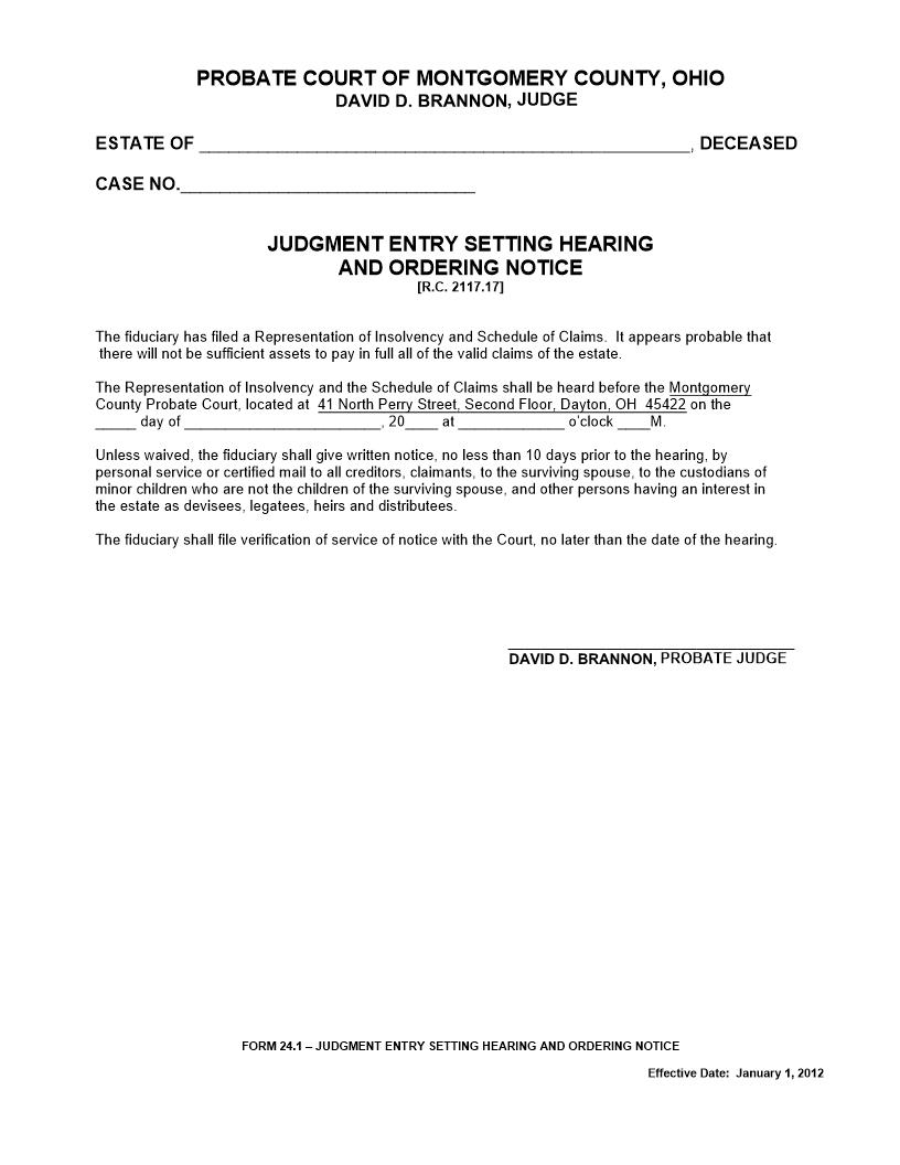 Judgment Entry Setting Hearing And Ordering Notice {24.1} | Pdf Fpdf Doc Docx | Ohio
