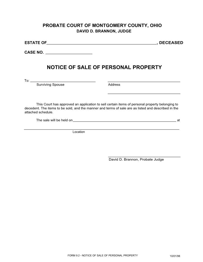 Notice Of Sale Of Personal Property {9.2} | Pdf Fpdf Doc Docx | Ohio