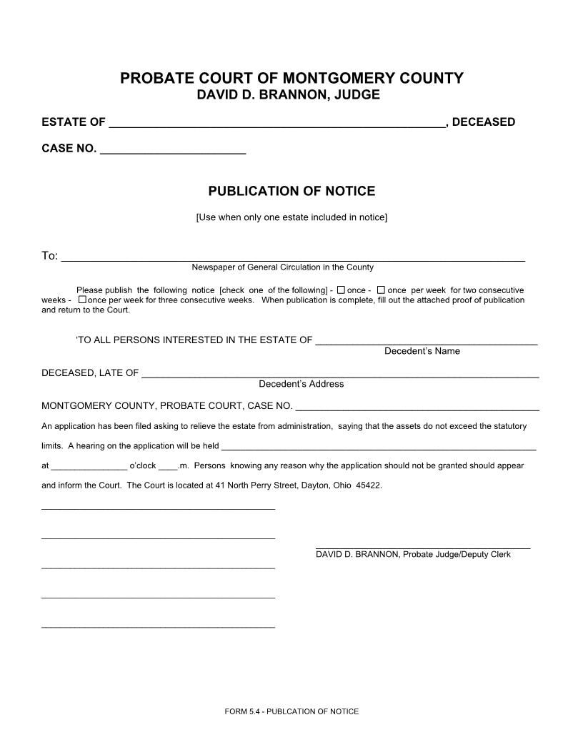Publication Of Notice Proof Of Publication {5.4} | Pdf Fpdf Doc Docx | Ohio