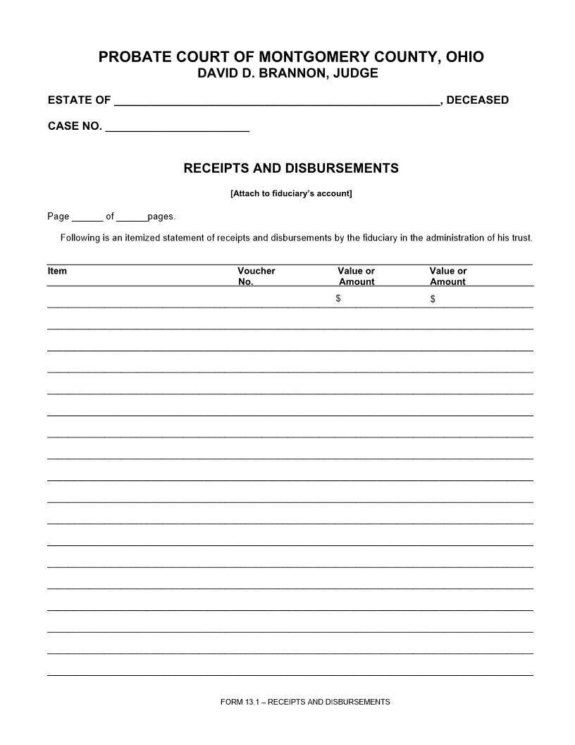 Receipts And Disbursements (Montgomery) {13.1} | Pdf Fpdf Doc Docx | Ohio