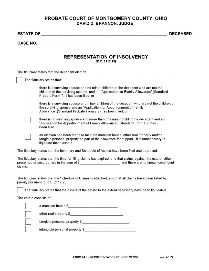 Representation Of Insolvency {24.0} | Pdf Fpdf Doc Docx | Ohio