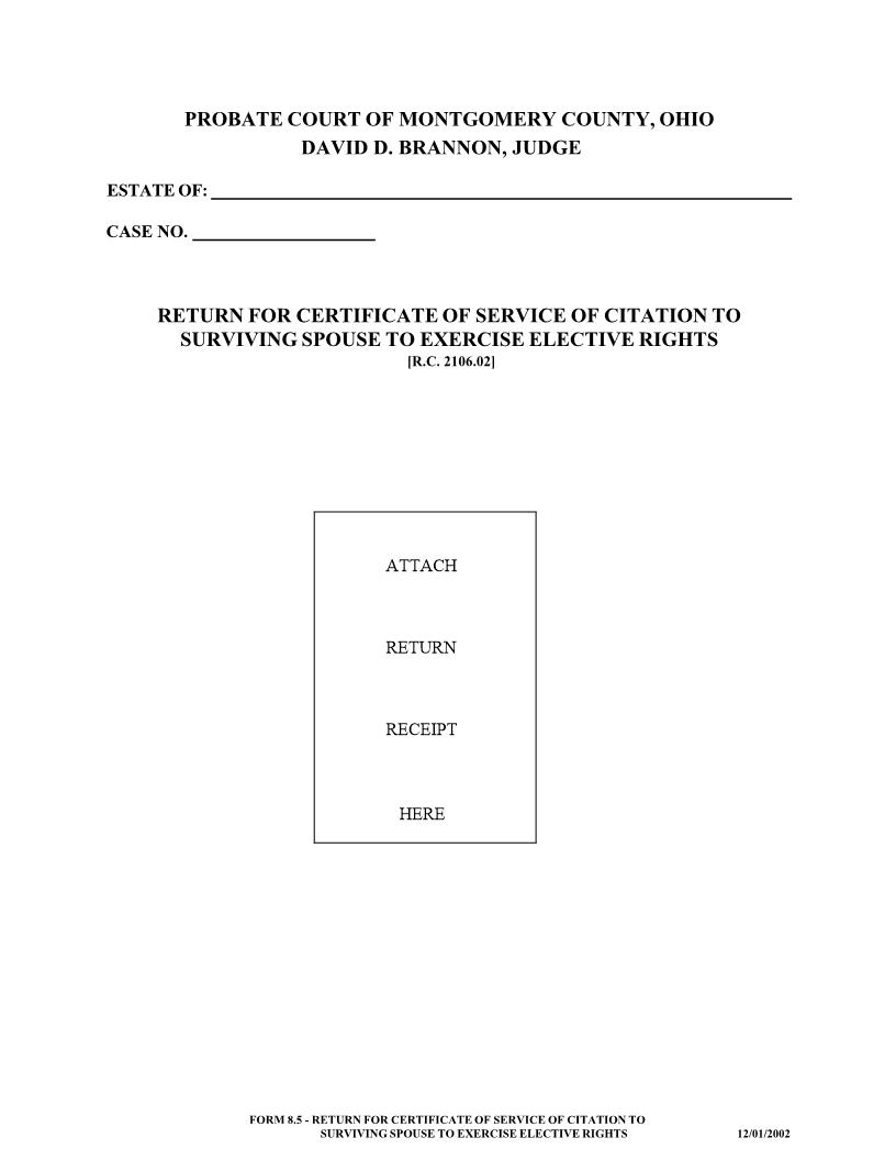 Return For Certificate Of Service Of Citation To Surviving Spouse To Excercise Elective Rights {8.5} | Pdf Fpdf Doc Docx | Ohio
