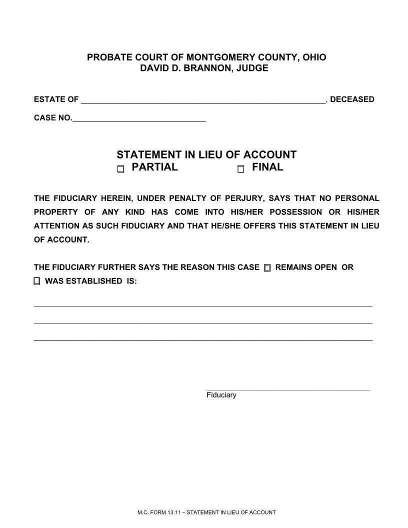 Statement In Lieu Of Account {13.11} | Pdf Fpdf Doc Docx | Ohio