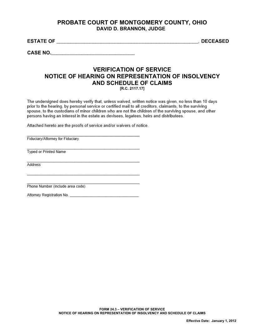 Verification Of Service Notice Of Hearing On Representation {24.3} | Pdf Fpdf Doc Docx | Ohio
