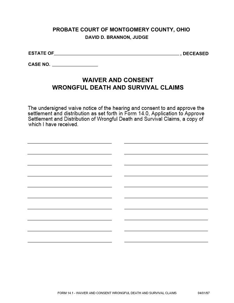 Waiver And Consent Wrongful Death And Survival Claims {14.1} | Pdf Fpdf Doc Docx | Ohio