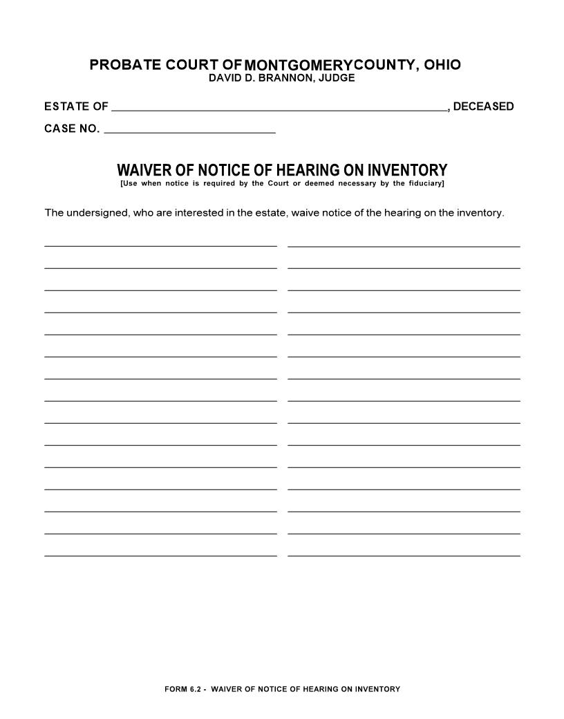 Waiver Of Notice Of Hearing On Inventory {6.2} | Pdf Fpdf Doc Docx | Ohio