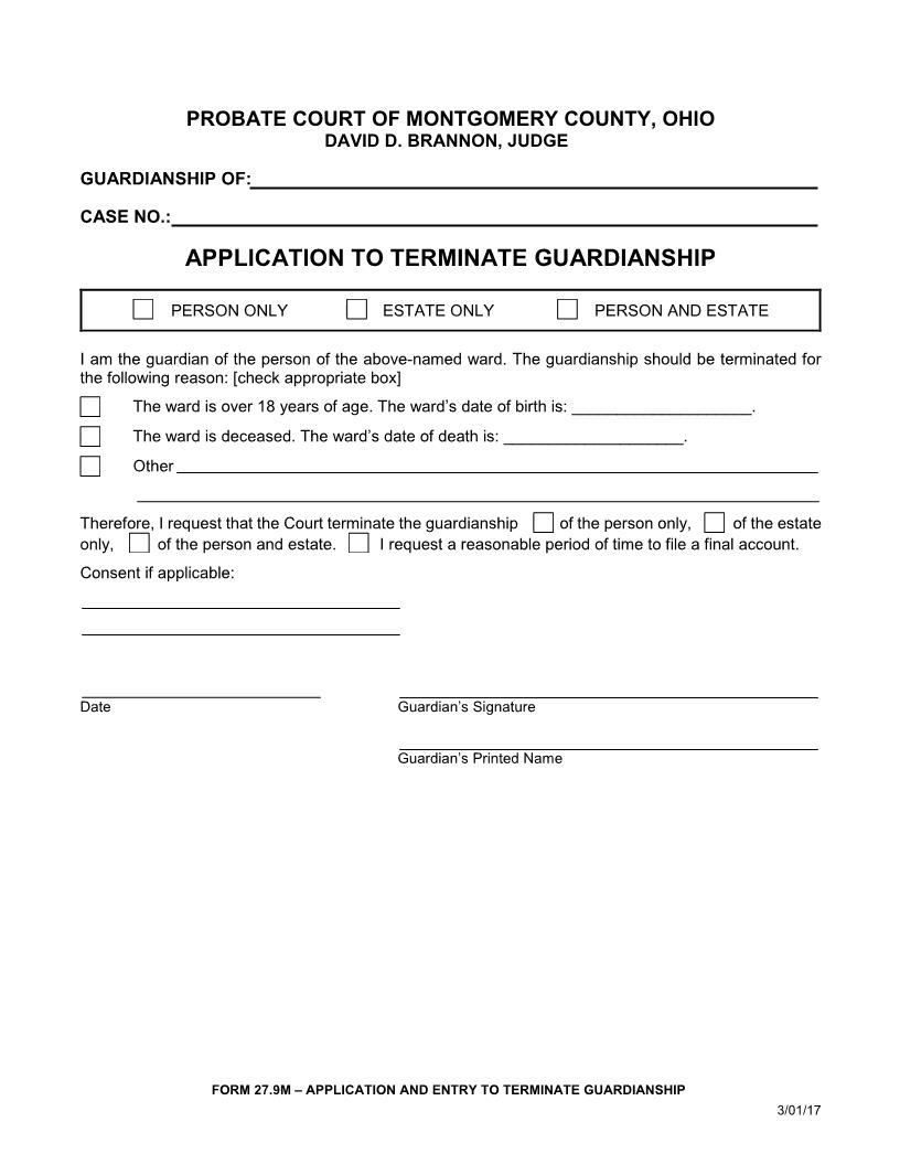 Application To Terminate Guardianship {27.9} | Pdf Fpdf Docx | Ohio