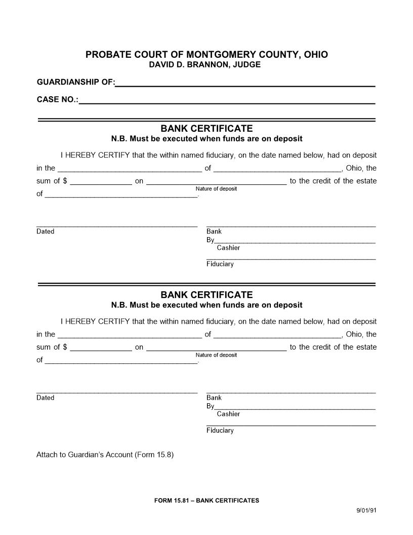 Bank Certificate {15.81} | Pdf Fpdf Doc Docx | Ohio