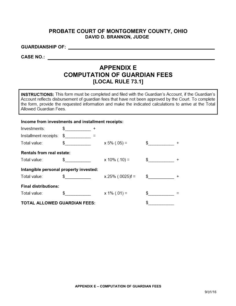 Computation Of Guardians Fees {APP E} | Pdf Fpdf Doc Docx | Ohio