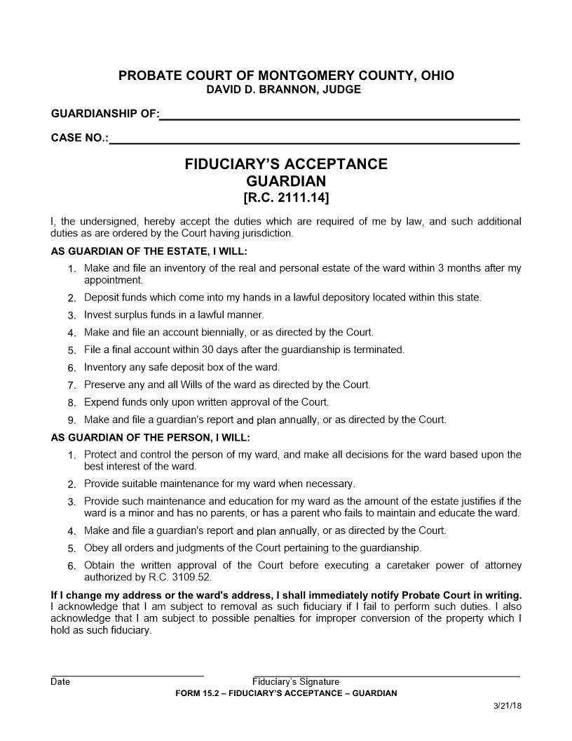 Fiduciarys Acceptance (Guardian) (Montgomery) {15.2} | Pdf Fpdf Docx | Ohio
