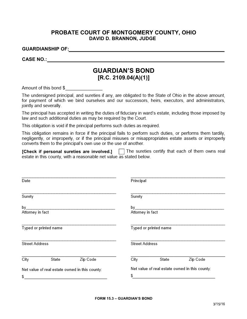 Guardians Bond (Montgomery) {15.3} | Pdf Fpdf Doc Docx | Ohio