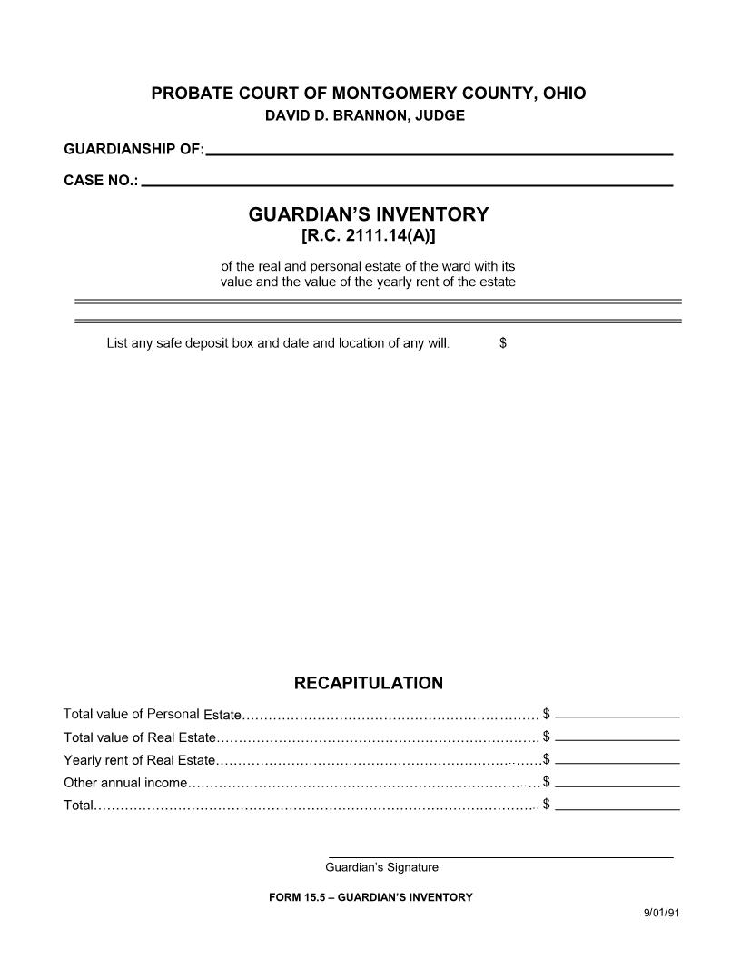 Guardians Inventory (Montgomery) {15.5} | Pdf Fpdf Doc Docx | Ohio