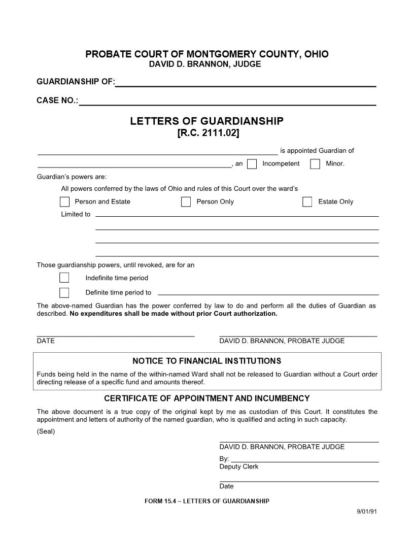 Letters Of Guardianship {15.4} | Pdf Fpdf Doc Docx | Ohio