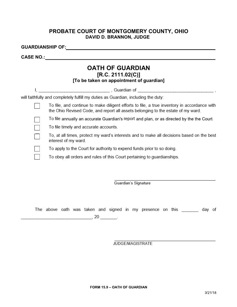 Oath Of Guardian {15.9} | Pdf Fpdf Docx | Ohio