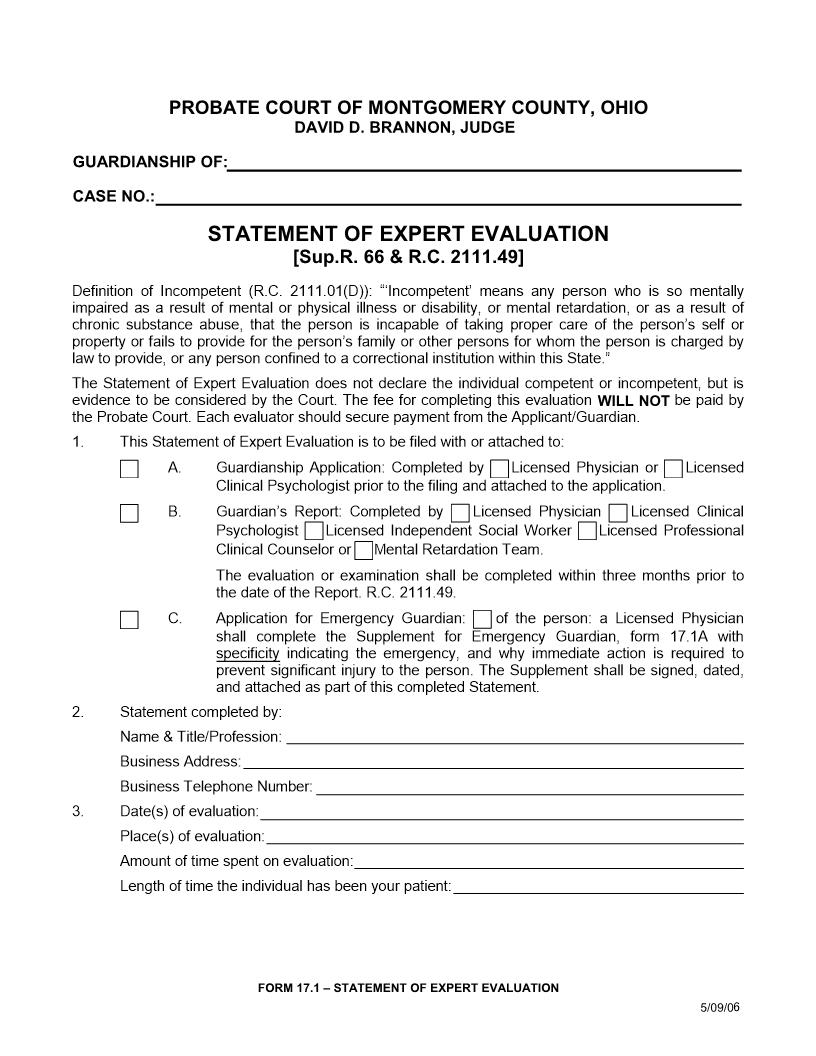 Statement Of Expert Evaluation {17.1} | Pdf Fpdf Doc Docx | Ohio