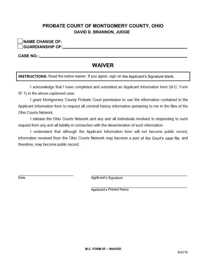 Waiver {5F} | Pdf Fpdf Doc Docx | Ohio