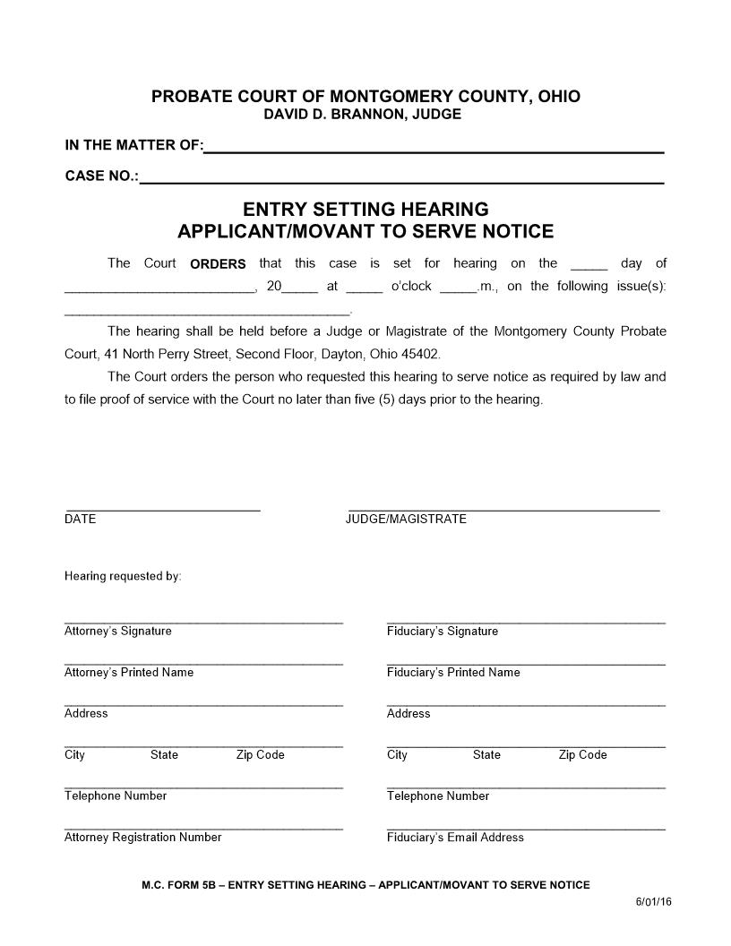 Entry Setting Hearing {5B} | Pdf Fpdf Doc Docx | Ohio