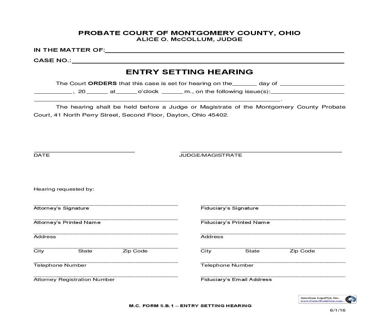 Entry Setting Hearing {5.B.1} | Pdf Fpdf Doc Docx | Ohio